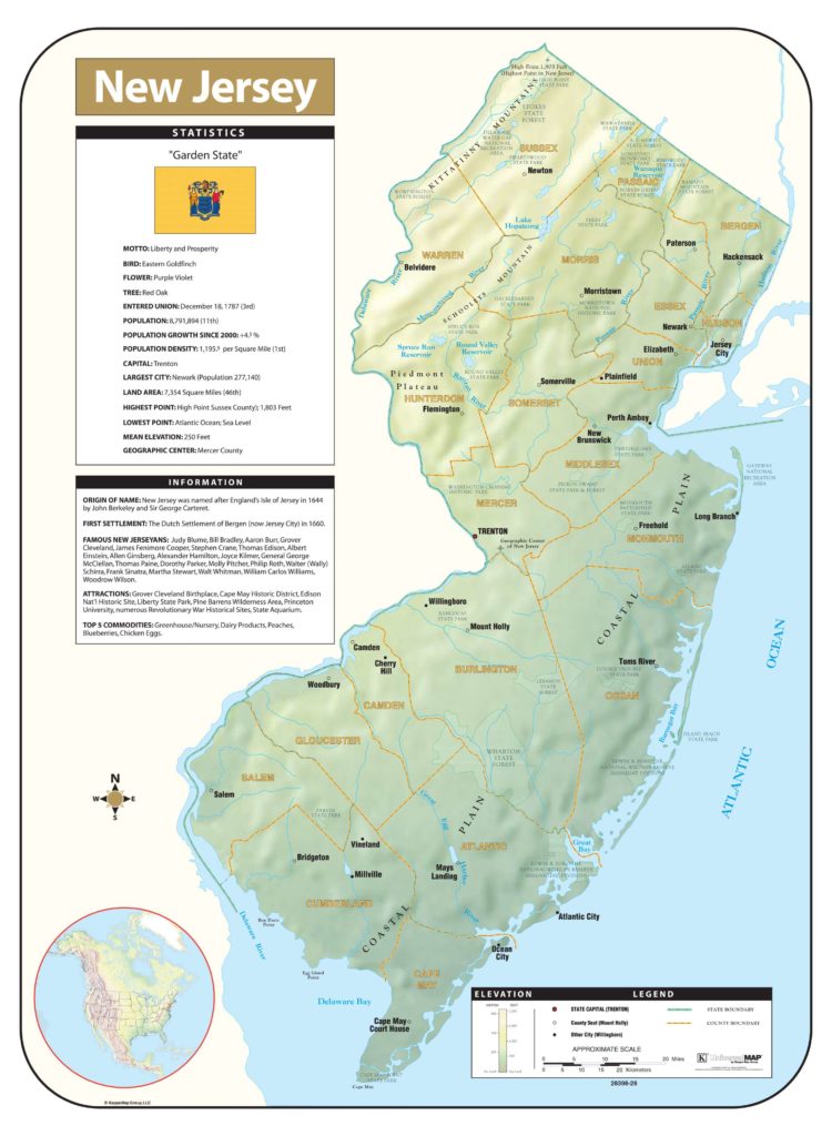 new jersey shaded relief map