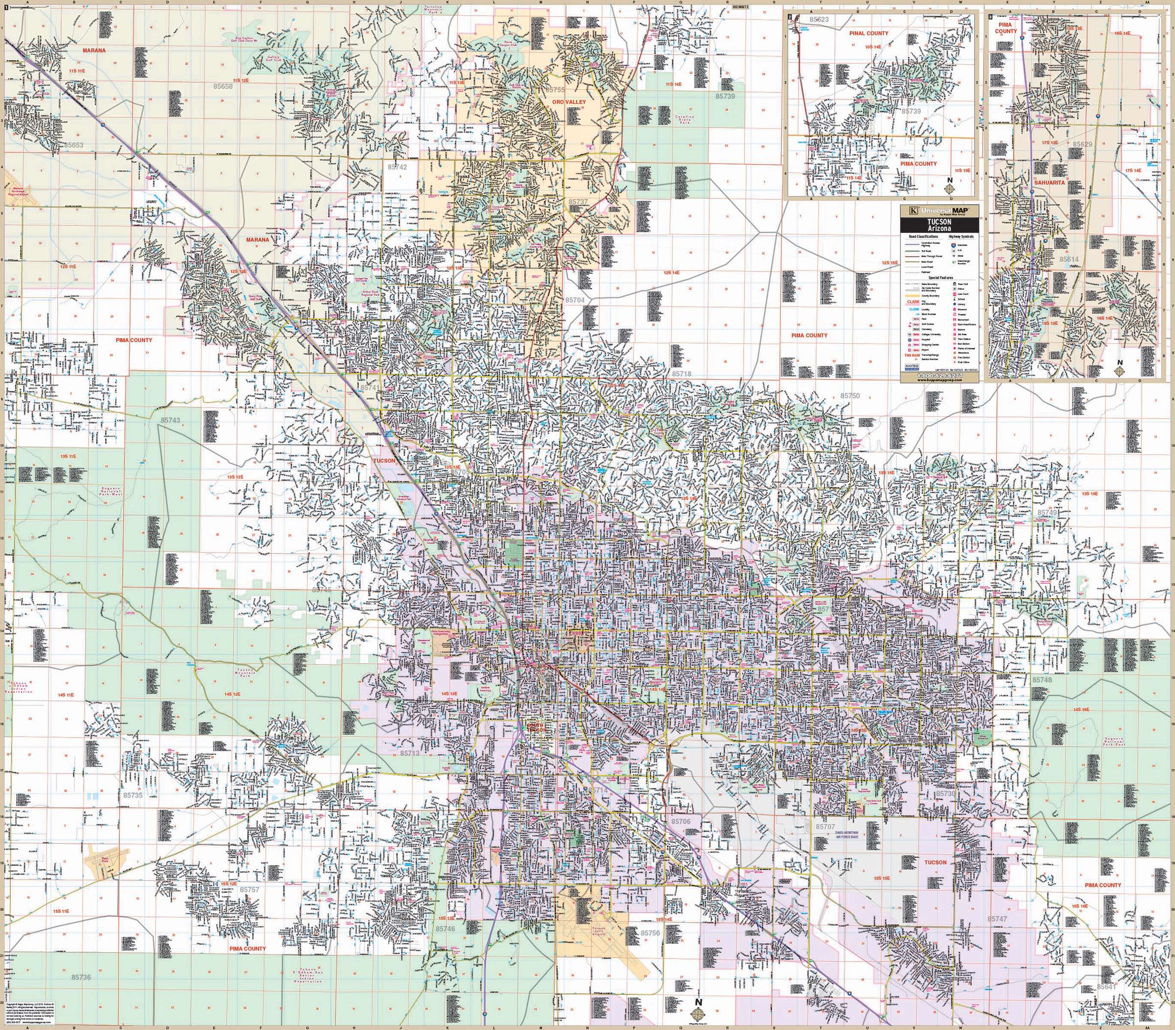 map of tucson az Tucson Az Metro Wall Map Kappa Map Group