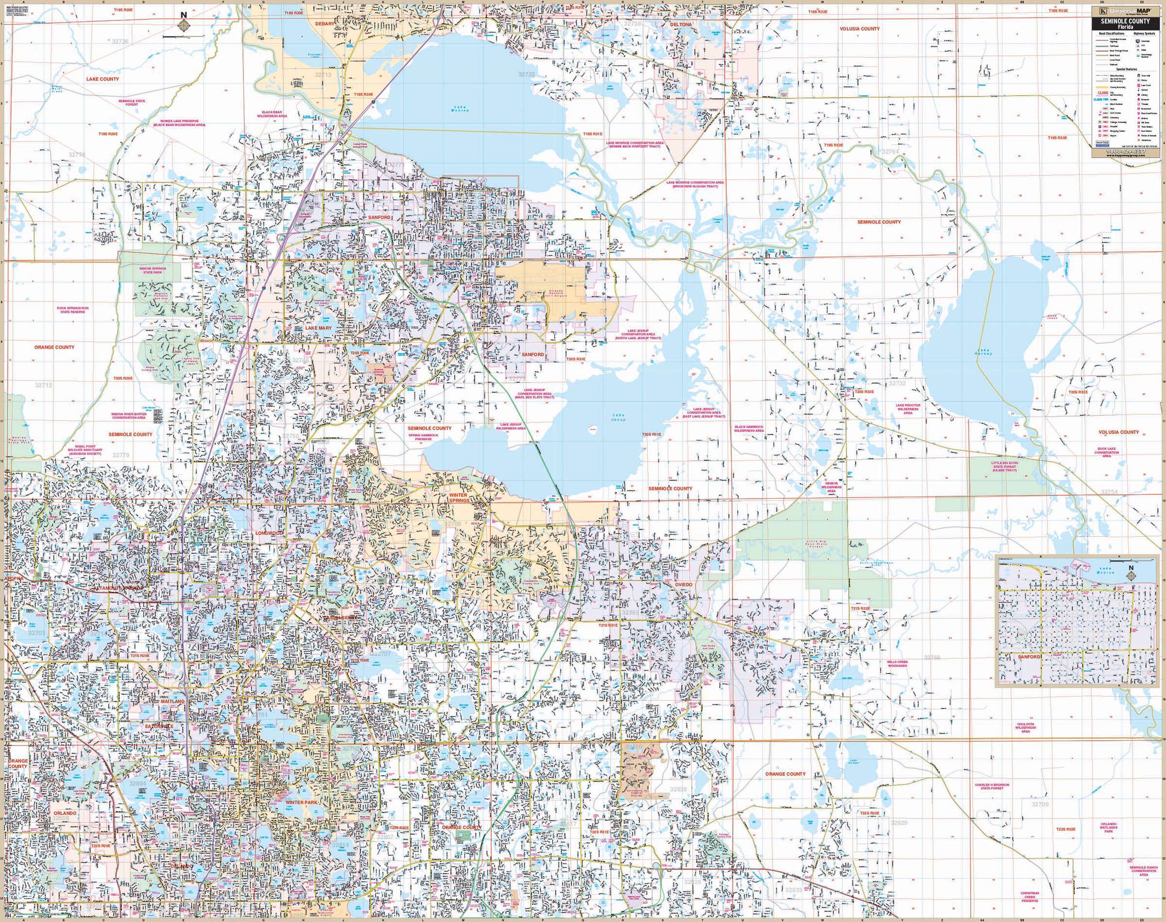 Map Of Seminole County Florida Seminole County, Fl Wall Map – Kappa Map Group