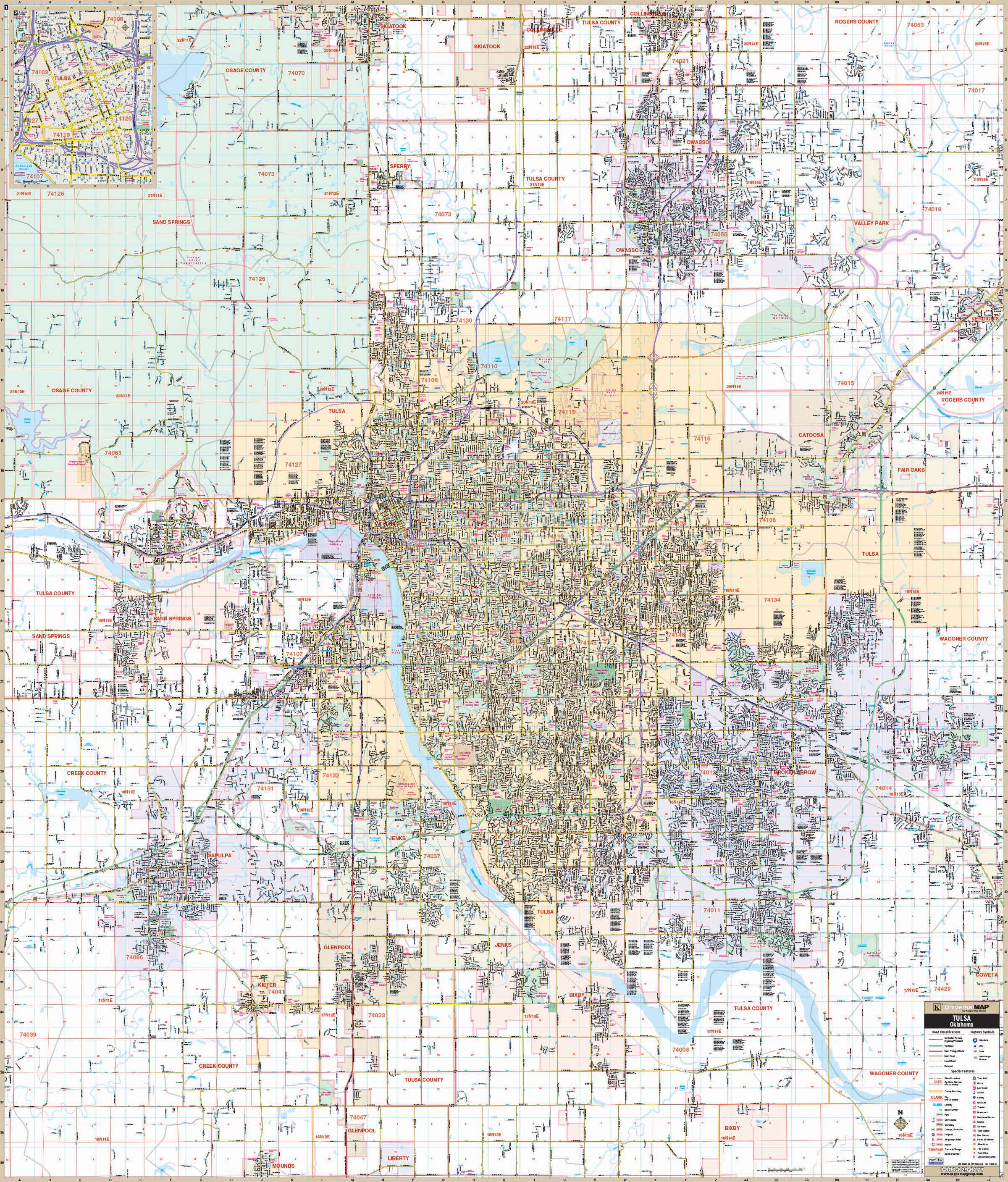 Tulsa Ok Wall Map Kappa Map Group