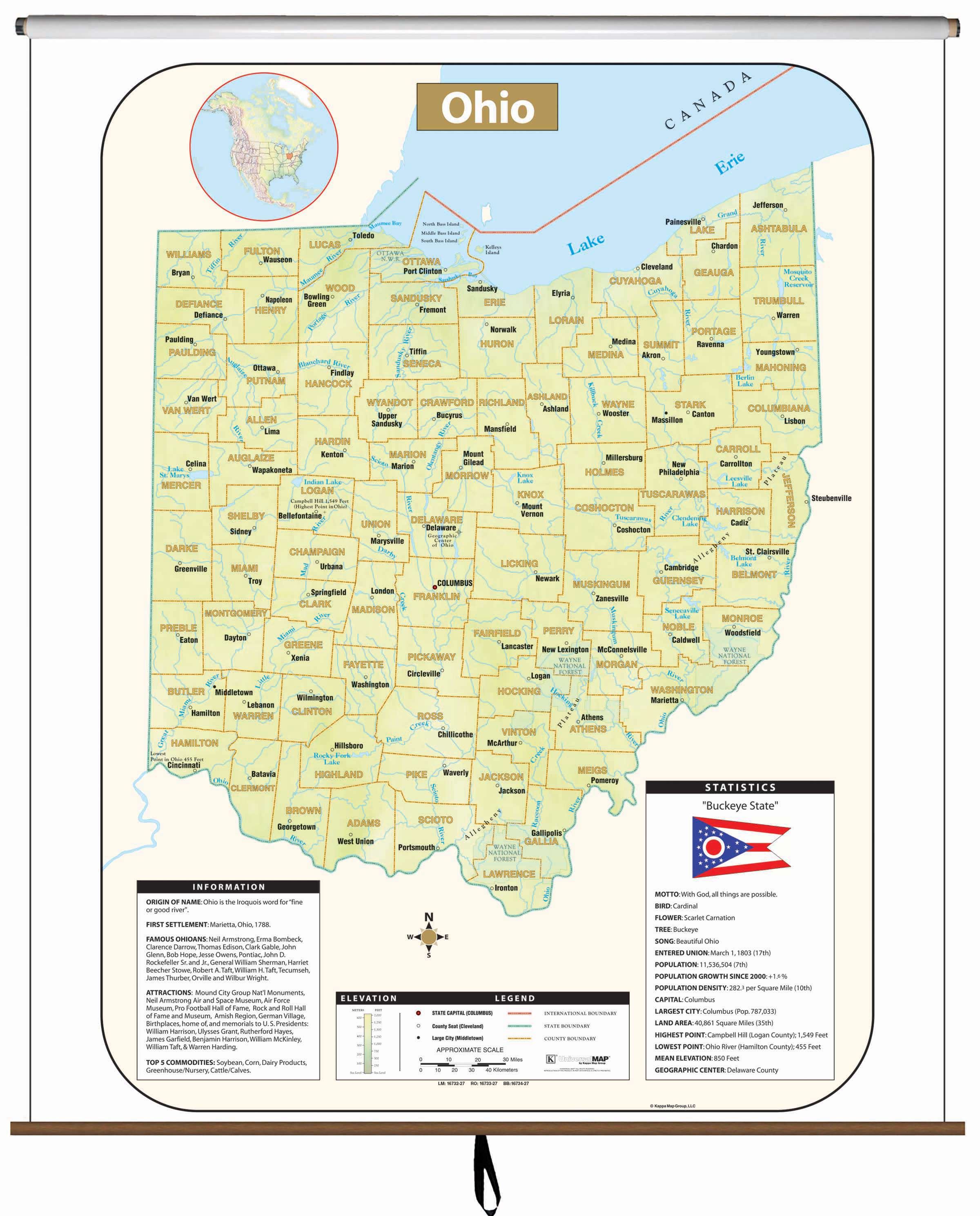Ohio Large Scale Shaded Relief Wall Map Kappa Map Group