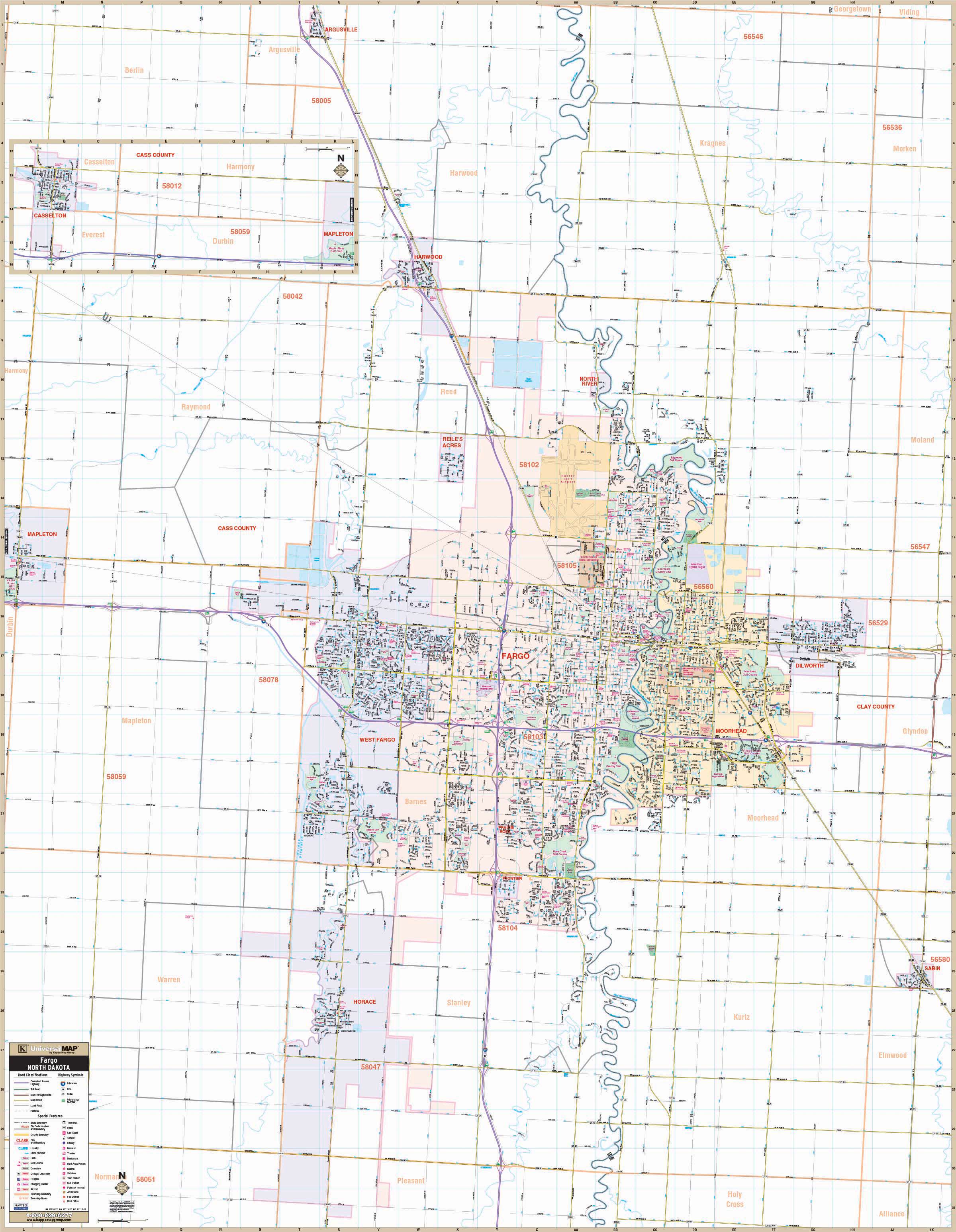 Fargo Nd Moorhead Mn Wall Map Kappa Map Group