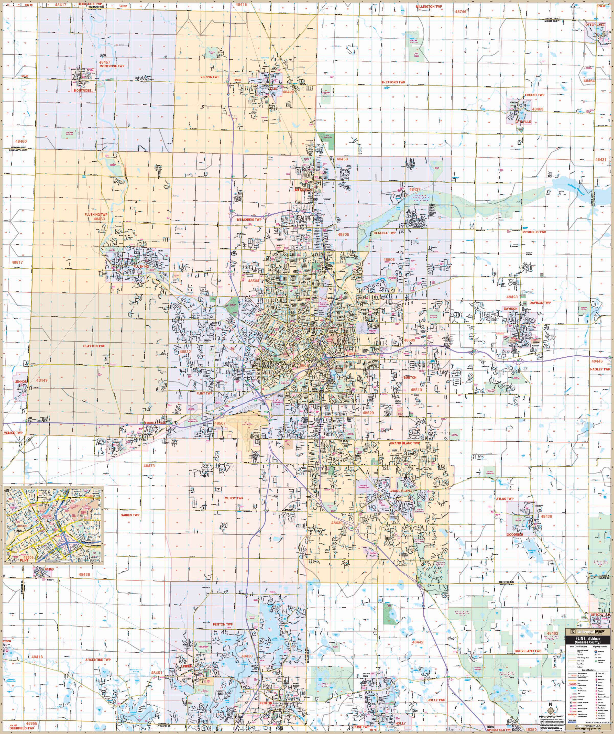 Map Of Flint Michigan Flint, Mi Wall Map – Kappa Map Group
