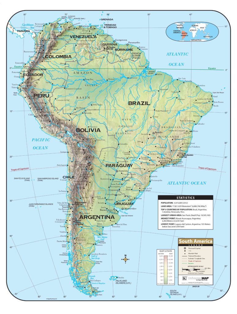 South America Shaded Relief Map Kappa Map Group