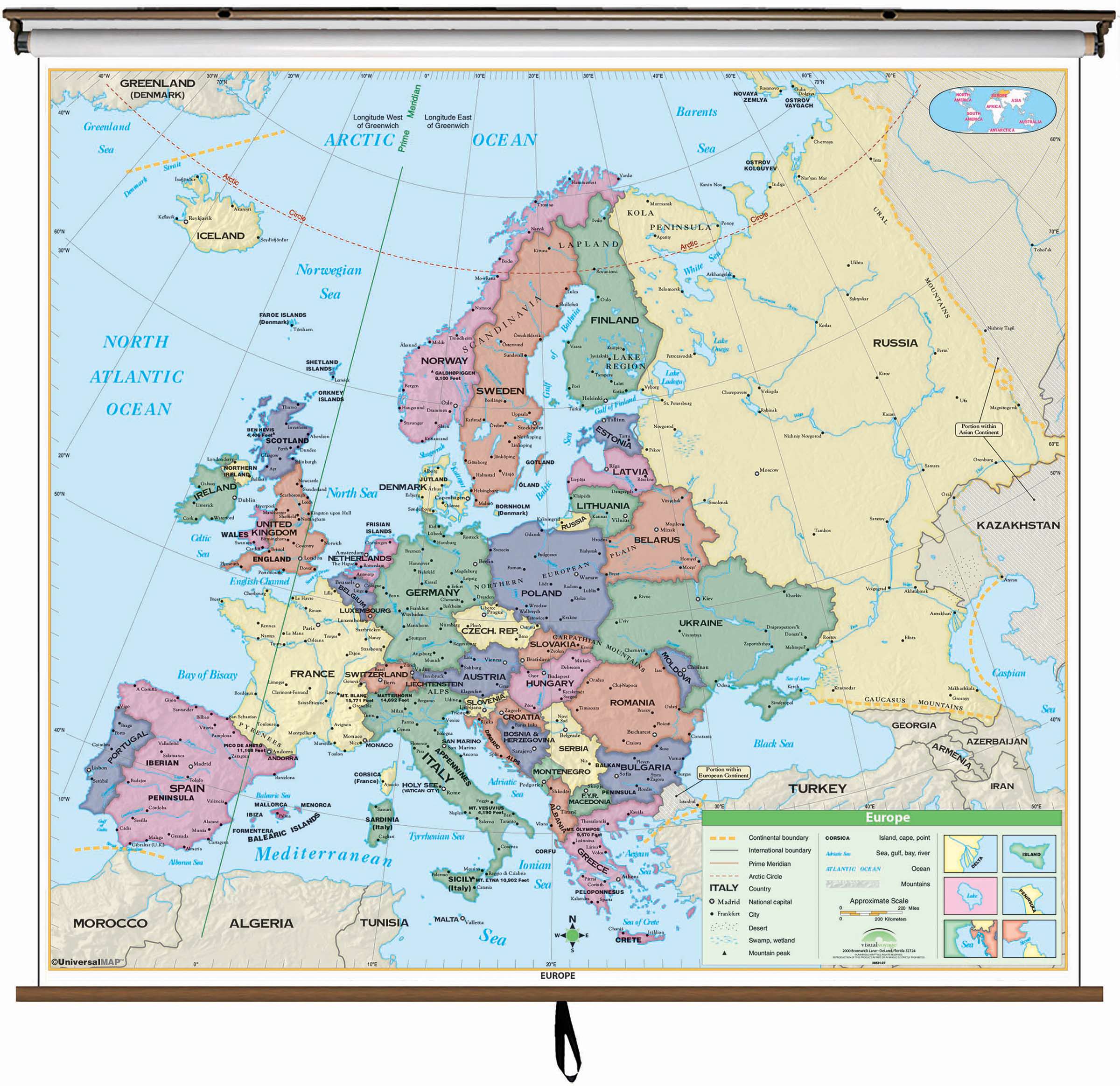 europe map with longitude and latitude lines Europe Essential Classroom Wall Map Kappa Map Group europe map with longitude and latitude lines