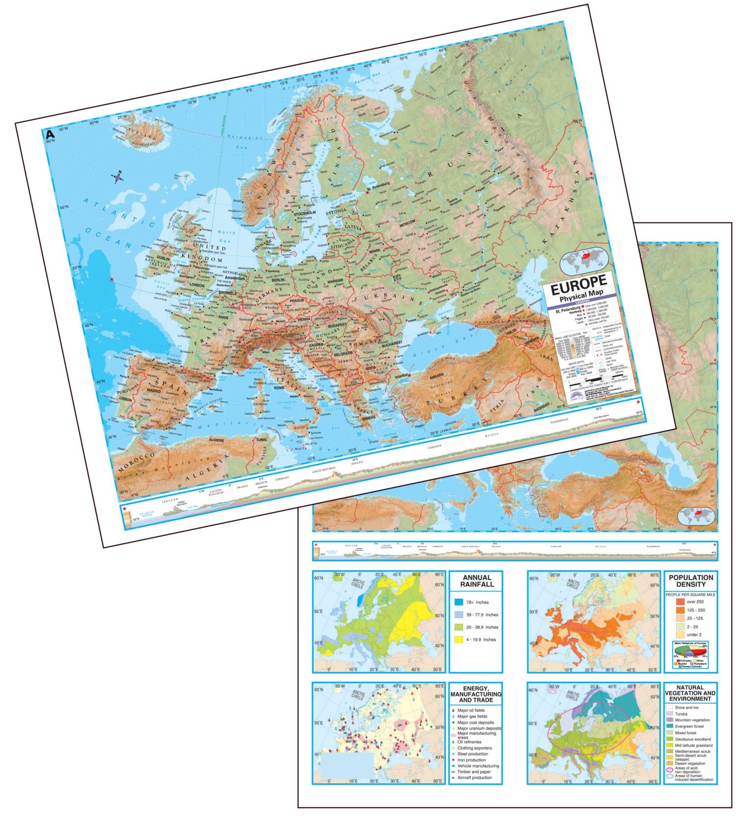 Europe Large Scale Shaded Relief Wall Map Kappa Map Group