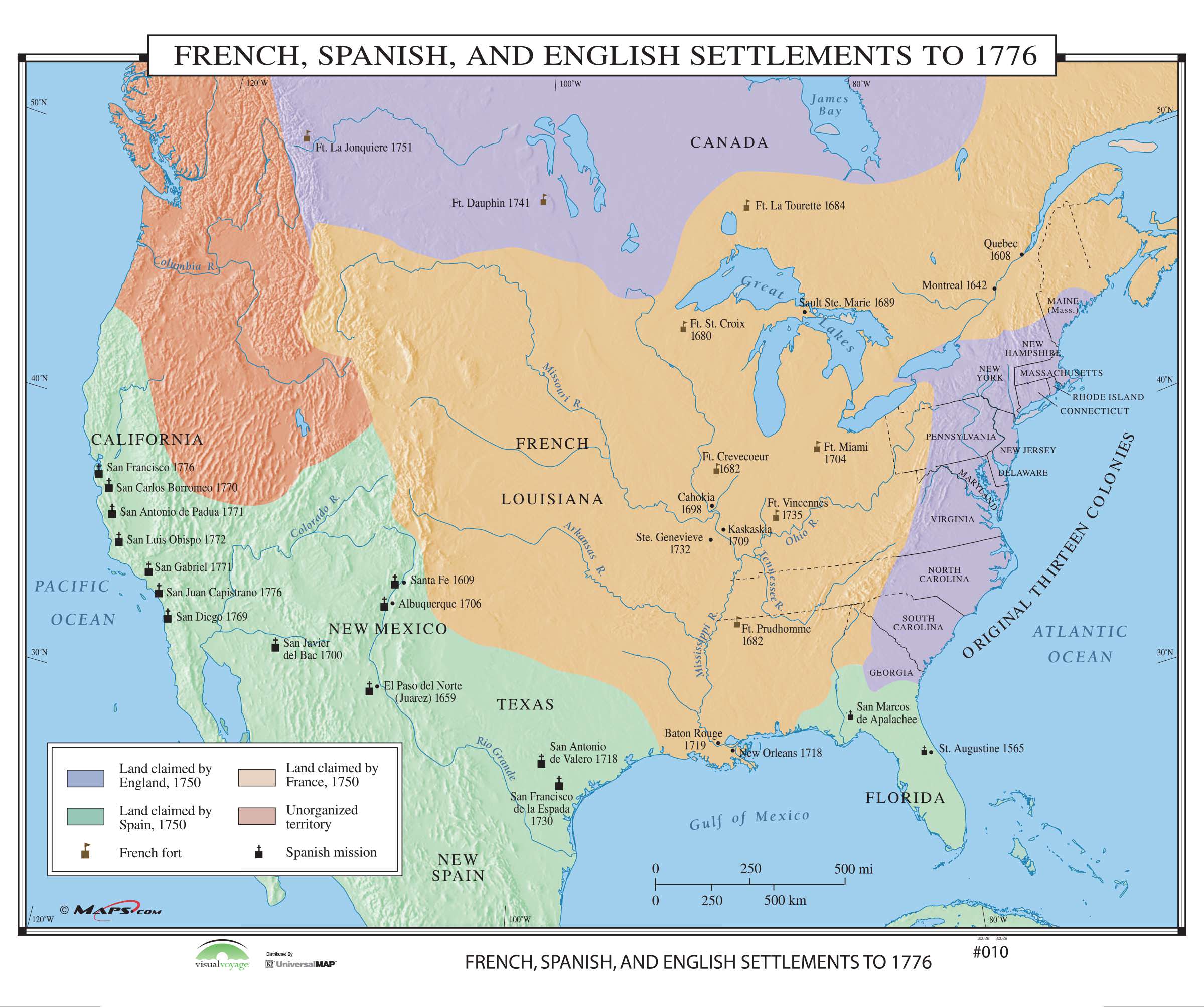 010 French Spanish English Settlements To 1776 Kappa Map Group