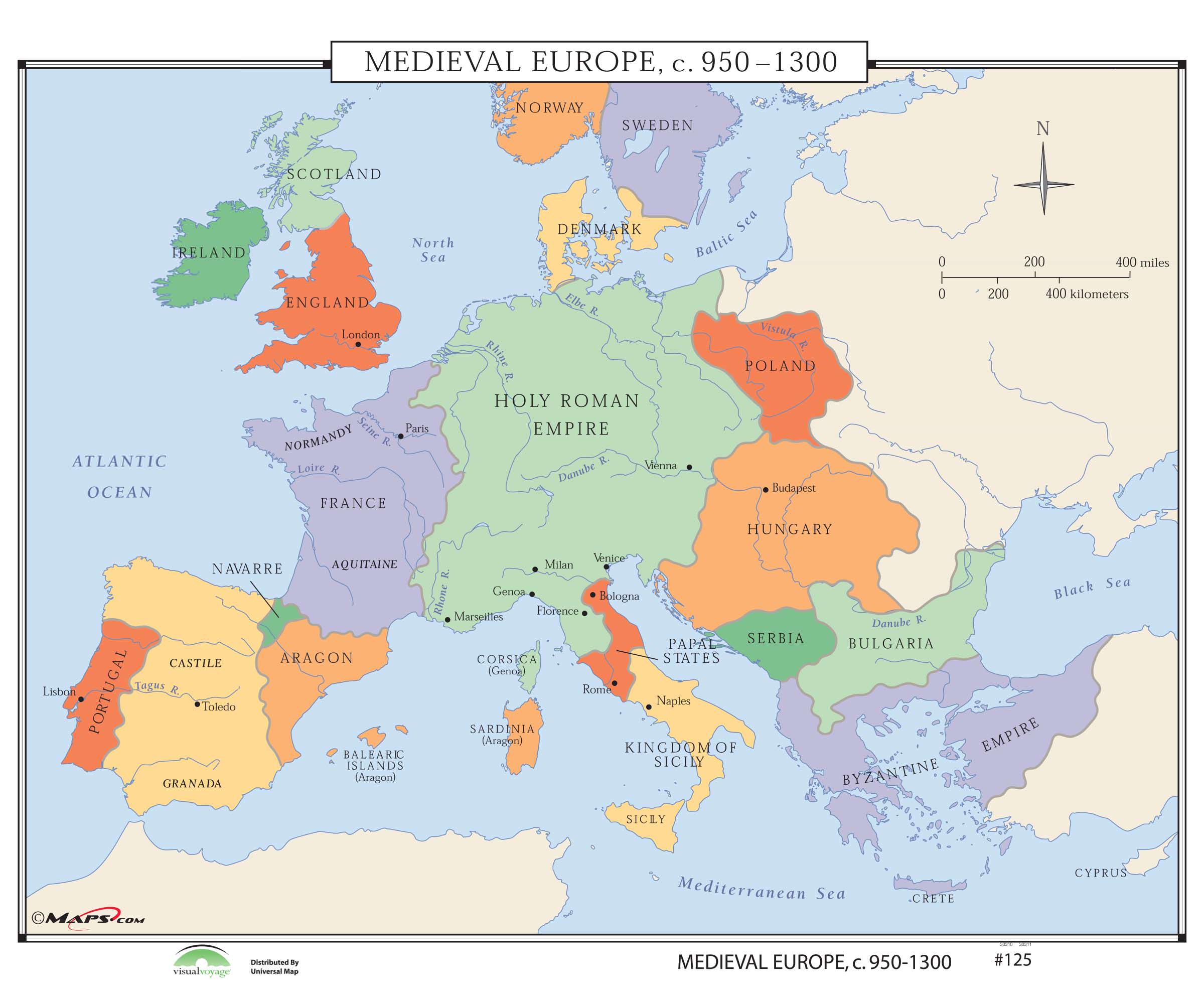 Medieval Maps Of Europe 125 Medieval Europe, 950 1300 – KAPPA MAP GROUP