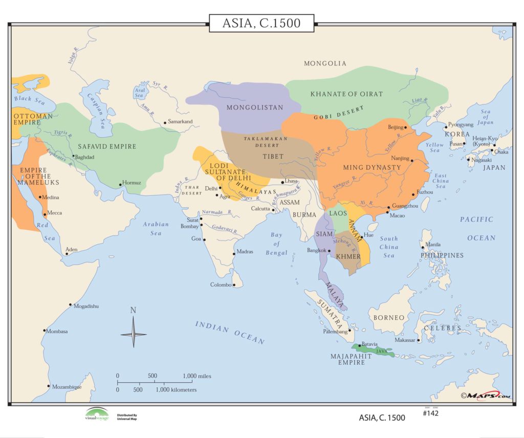 world history map of asia c 1500